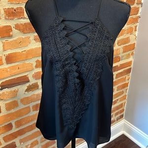 Black Tank Top with Lace Tie Front